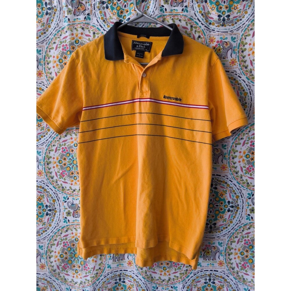 Abercrombie & Fitch Polo Shirt Men's Size L Muscle Short Sleeve Striped Yellow